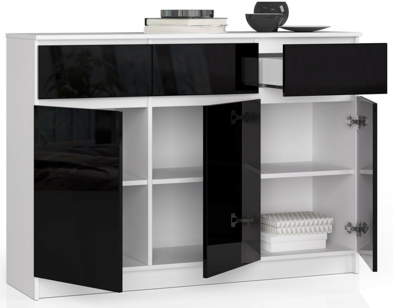 Komoda Kuwait 3D 3D (bijela + crni sjaj)