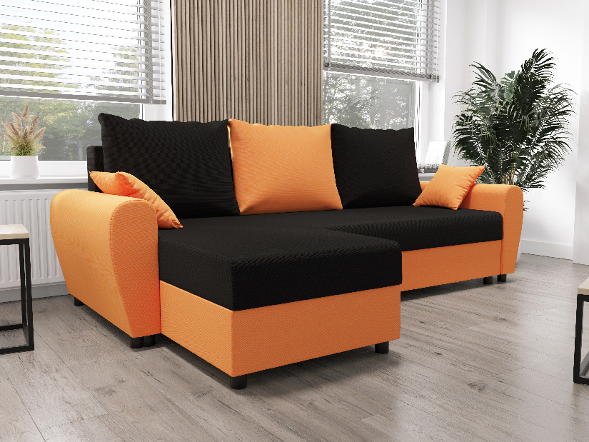Rohová sedacia súprava Fleur L (oranžová + čierna) (L)