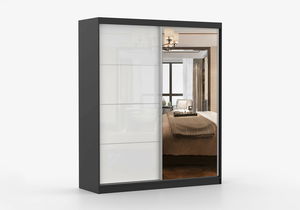 Dulap de haine Mebur 35 180 (negru + Oglindă + alb lucios)