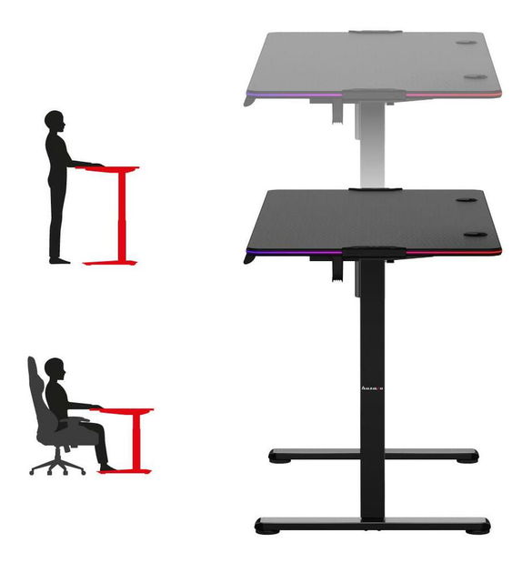 Elektricky nastaviteľný PC stolík Hyperion 8.2 (čierna + viacfarebná) (s LED osvetlením)