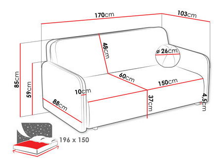Sofa Clovea sun IV (prljavo ružičasta)