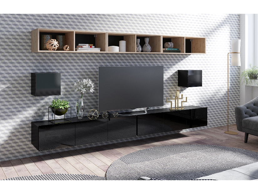 Mobilier living Calabria C34 BLACK (Negru + Stejar artisan) (fără iluminat)