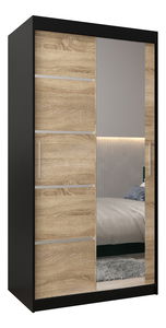 Dulap de haine 120 cm cu oglindă Verika 2 120 (negru + stejar sonoma)