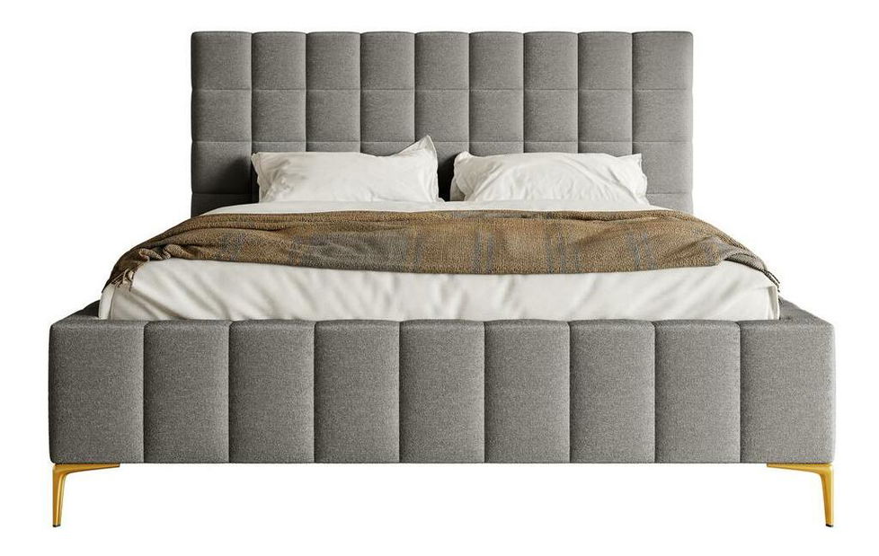 Franciaágy 140 cm Sheldona 140 (ágyráccsal) (tárolóhellyel) (szürke + arany)