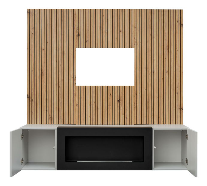 Obývacia stena Xavus L2-K (perla grey + dub artisan) (s bio krbom)