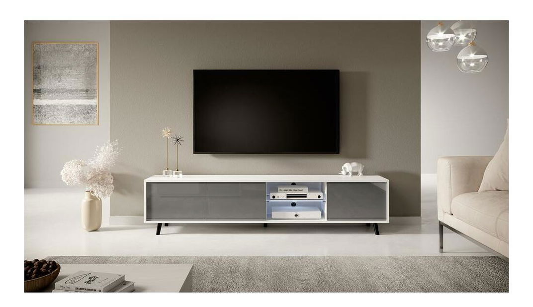 Masă TV Gal (cu iluminat) (alb + gri)