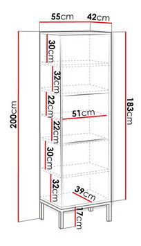 Vitrină Madrealla 200 (Alb + lucios Alb + auriu) 