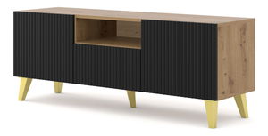Masă TV PB 150 2D1cu Rowanna (Stejar artisan + Negru + Auriu)
