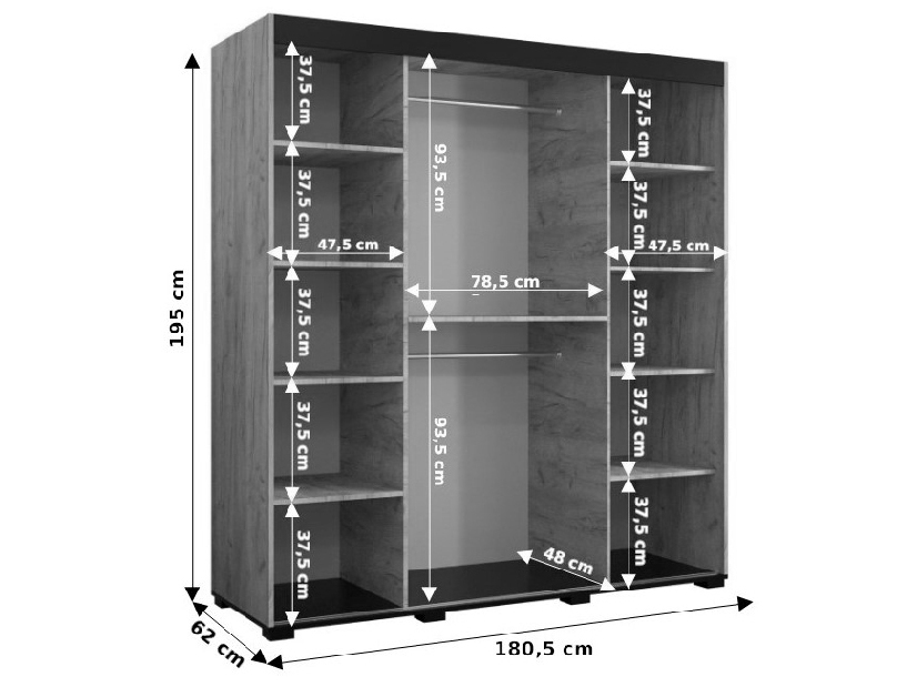 Dulap de haine 180 cm Bernard T2 (Stejar craft auriu + negru)