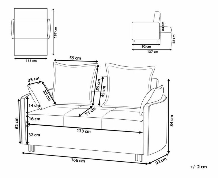 Canapea 2 locuri Hanko (gri) 