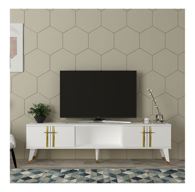 Masă TV/Dulap Pebine 2 (alb + auriu) 