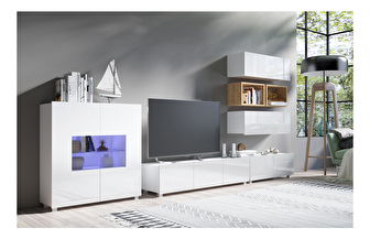 Mobilier living Calabria C28 WHITE (Alb + Stejar auriu) (fără iluminat)