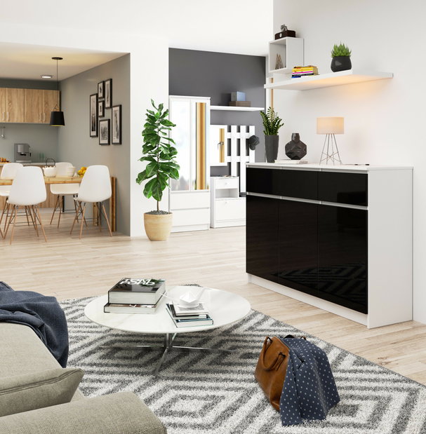 Komoda Kuwait 3D 3D (bijela + crni sjaj)