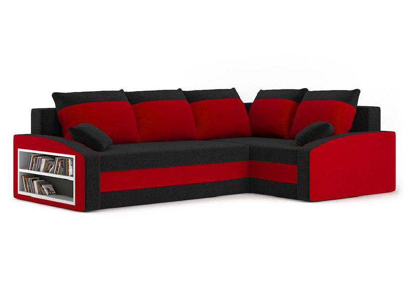Rohová sedačka Gavriel (čierna + červená) (s poličkou) (s bonell pružinami) (P)