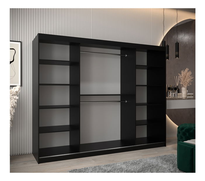 Dulap de haine 250 cm Toki 1 (negru mat + stejar sonoma)