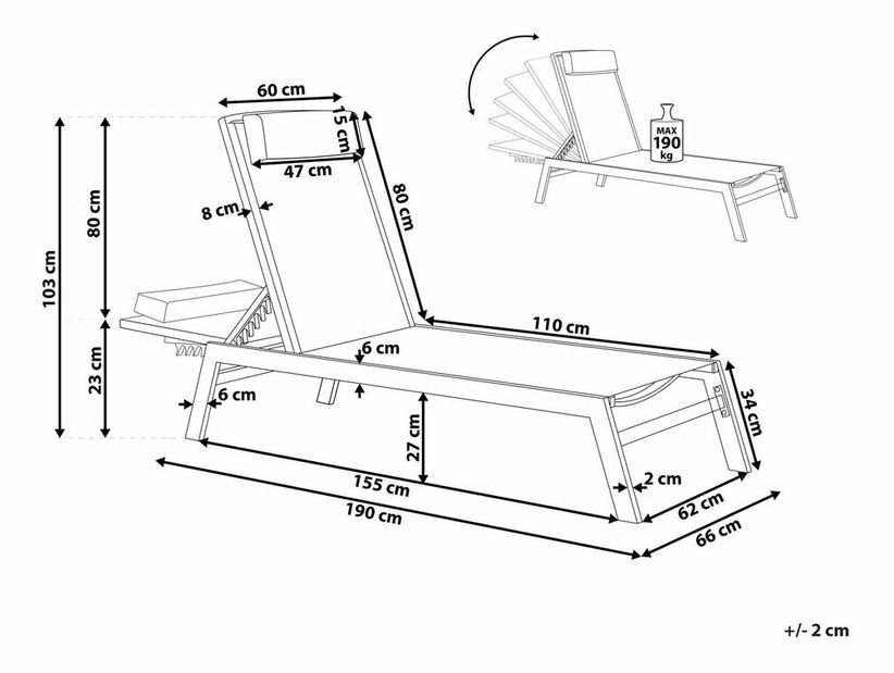 Záhradné lehátko Campania (čierna)