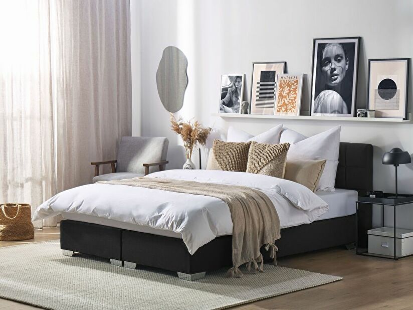 Manželská posteľ Boxspring 180 cm ADIR (s matracmi) (čierna)