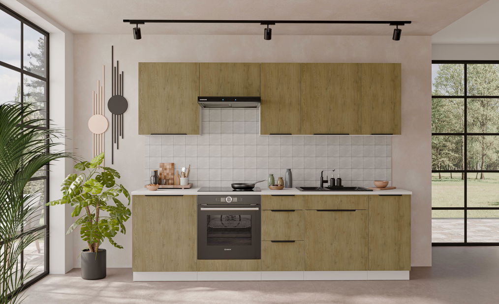 Bucătărie 260 cm Carminia 2 (stejar cremona + alb)