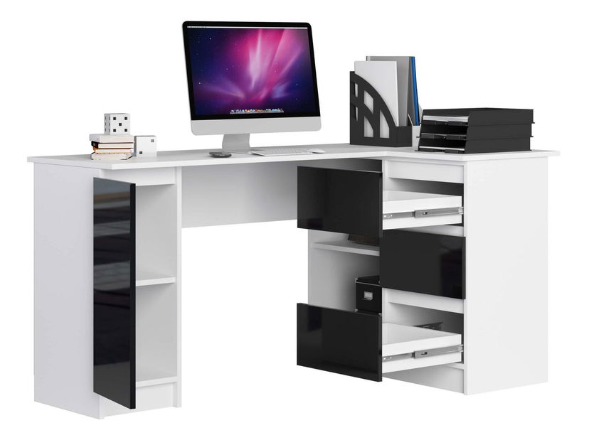 Rohový PC stolík Bevin (lesk čierny) (P)