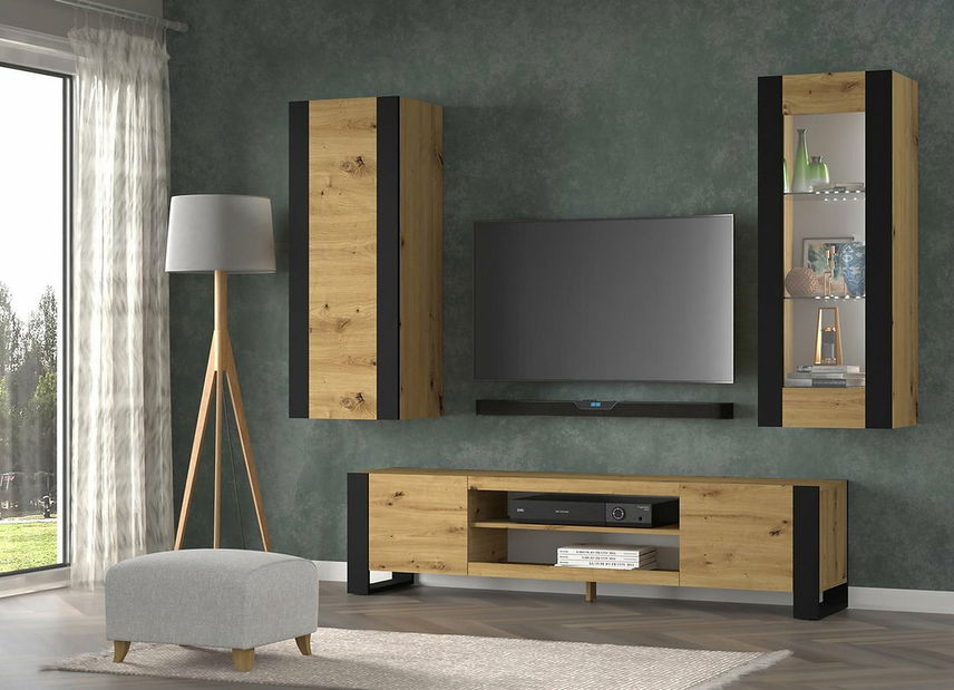 Mobilier living Montana B (Stejar artisan + Negru)