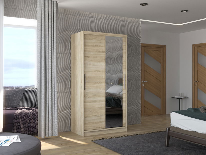 Šatníková skriňa Beral (dub sonoma) (so zrkadlom)