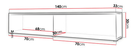 TV szekrény Dlana 140 MDF (fekete grafit + halcsont fekete) (fehér LED világítás)