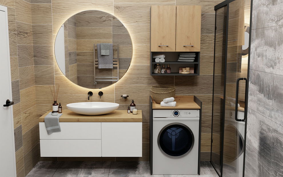 Szekrény mosógéphez Perdieron 1 (antracit + artisan tölgy)