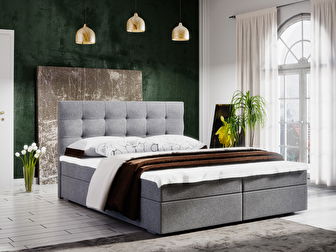 Manželská posteľ  Boxspring 180 cm Fade 2 (sivá) (s matracom a úložným priestorom)