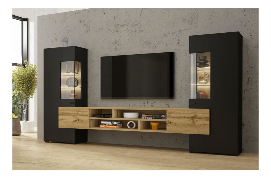 Mobilier living Cobie Typ 10 (negru + stejar wotan) *vânzare stoc