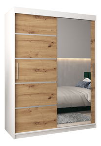 Dulap de haine 150 cm cu oglindă Verika 2 150 (alb + stejar artisan)
