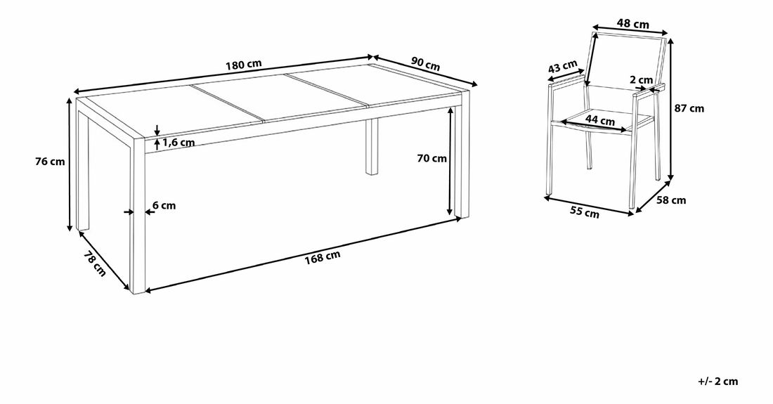 Set de masă pentru grădină Grosso (negru) (blat din sticlă 180x90 cm) (scaune din ratan) (granit)
