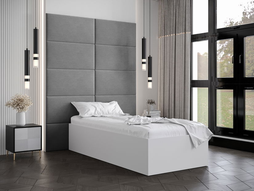 Egyszemélyes ágy kárpitozott fejtámlával 90 cm Brittany 1 (matt fehér + szürke) (ágyráccsal)