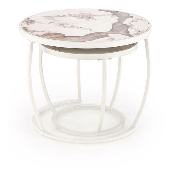 Set 2 ks. konferenčných stolíkov Inesz (béžový mramor + biela)