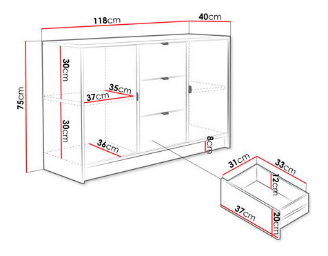 Komoda Rozoma 2D3SZ (piesková béžová)