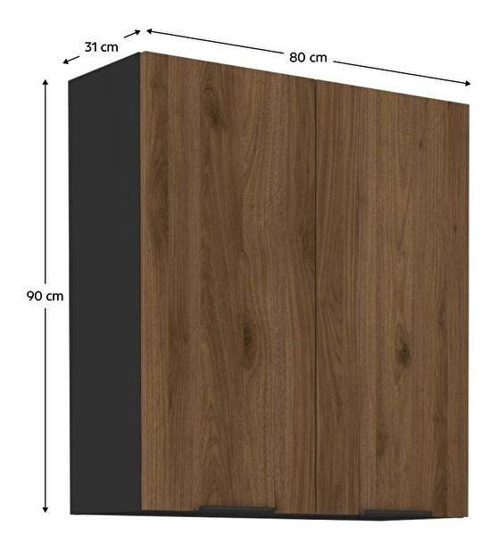 Horná kuchynská skrinka Monzesa 80 G 90 2F (orech okapi + čierna) 