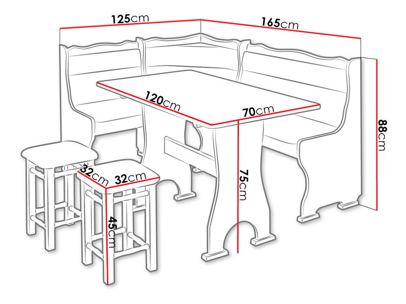 Colț bucătărie + masă cu scaune Portofino (gri maro + maro)
