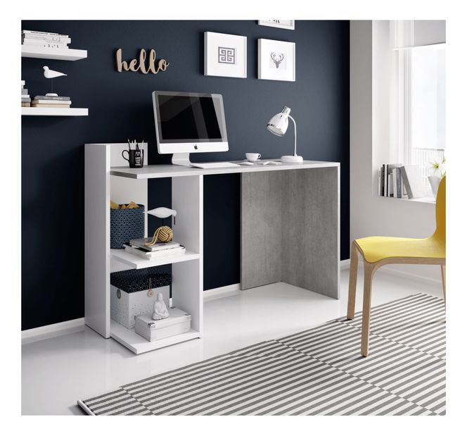 Számítógépasztal Adrean (beton + fehér)