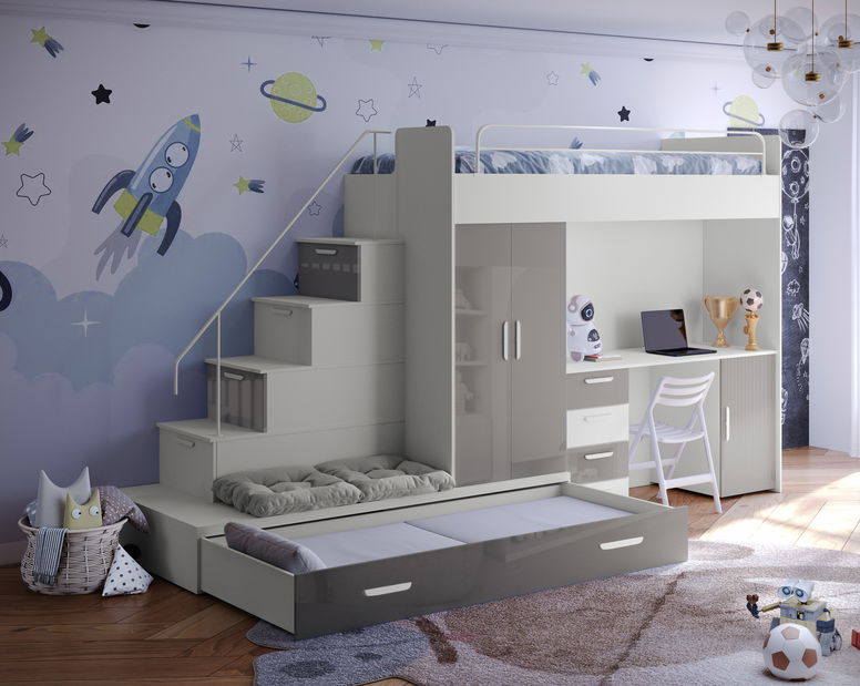 Pat pentru copii Ruby V (cașmir + gri lucios) (cu somiere)