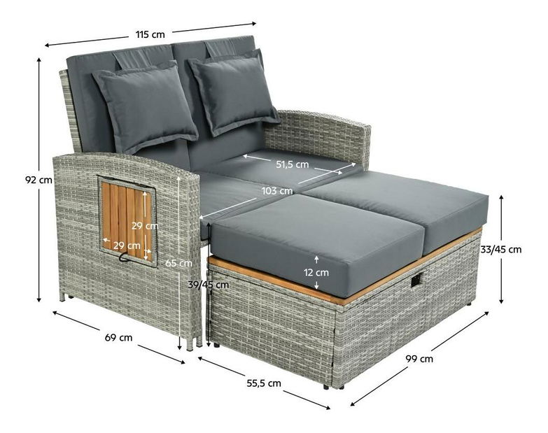 Vrtna sofa Mory (siva + prirodna)