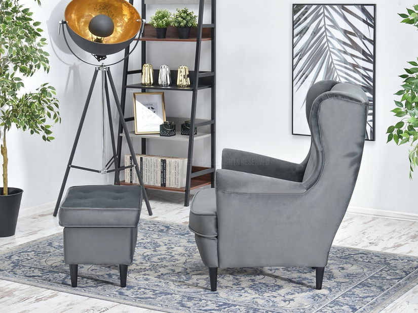 Kreslo ušiak Margis (sivá + biela)