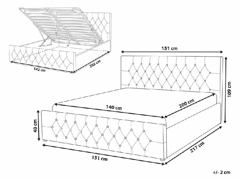 Manželská posteľ 140 cm AMESIA (sivá) (s roštom a úl. priestorom)