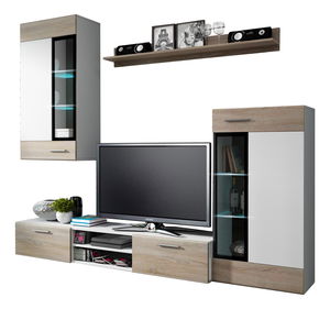 Mobilier living Tallington (Alb + Stejar sonoma) (fără iluminat)
