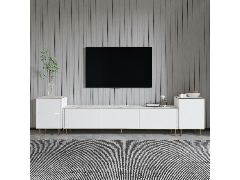 Mobilier living Mamene 3 (marmură deschis + auriu) 