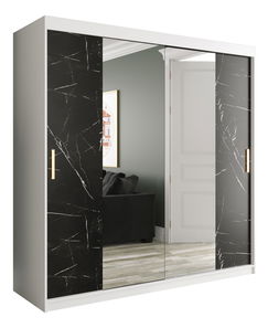 Dulap de haine 200 cm Marbelo T1 (mat alb + marmură neagră)