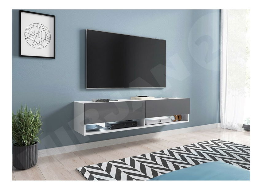 Masă TV/ Dulap Mirjan Aldesia -140 (Alb + Gri lucios) (iluminat LED RGB Mirjan color)
