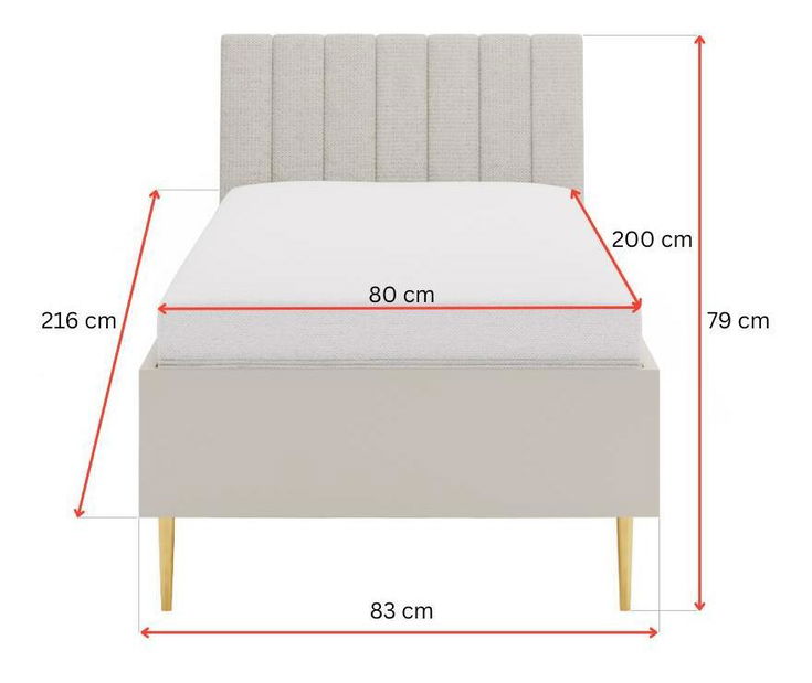 Pat de o persoană 80 cm Bellic B6 (cashmir) (cu somieră)