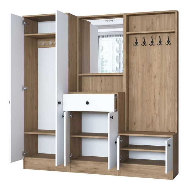 Set za predsoblje Pixie 3 (bijela + orah) (s ogledalom)