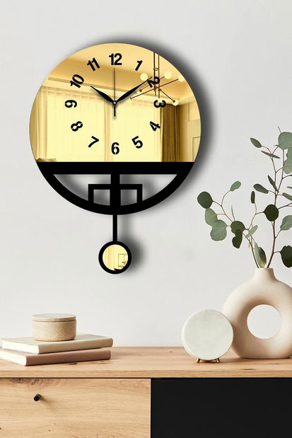 Nástenné hodiny Vlnia (čierna + zlatá)