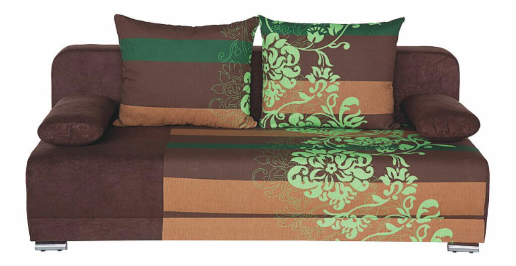 Pohovka trojsedačka ZICO hnedá + kvety zelené
