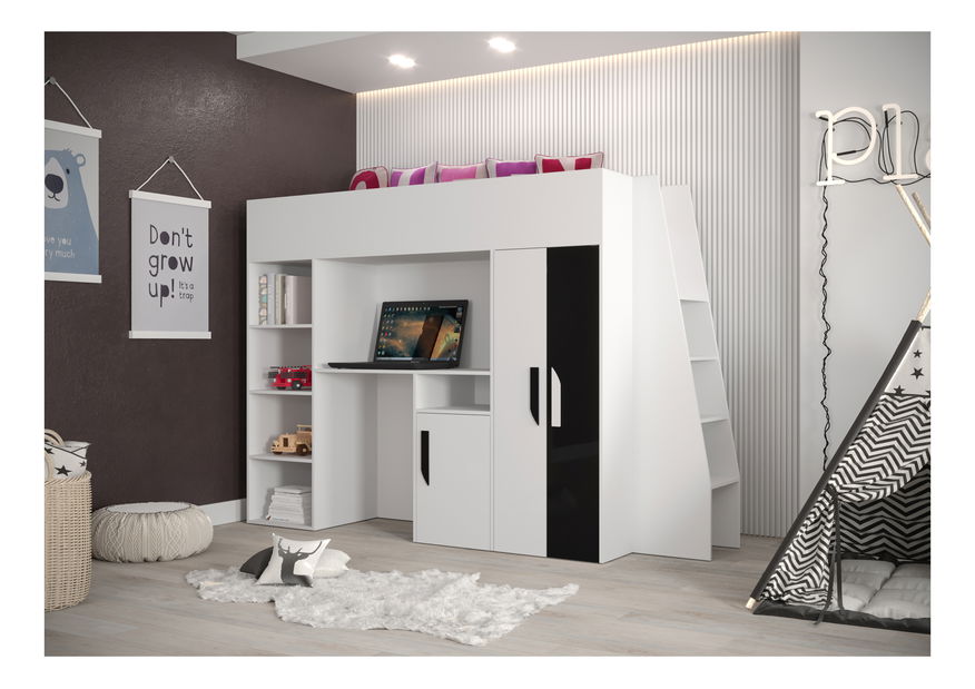 Kombinált gyerekágy 90 cm Puro 15 (matt fehér + fényes fehér + fényes fekete)